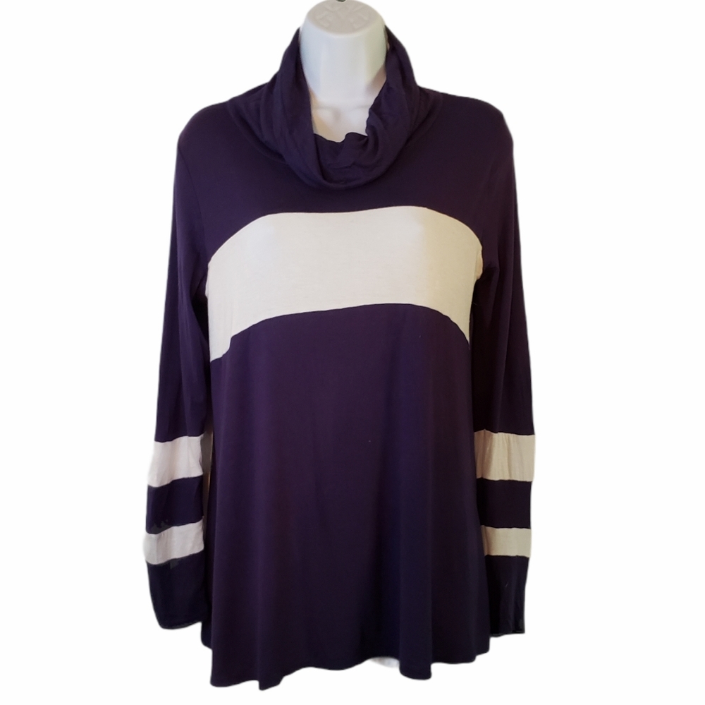 TEN 6 TEN Navy striped turtleneck.